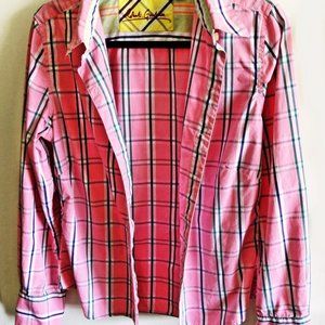 Flip Cuff Button Up Shirt Pink Plaid  Long Sleeve Shirt